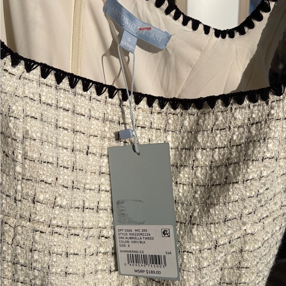 🆕 Antonio Melani Aurelia Tweed Mini Dress Ivory Black Trim Sleeveless Ruffle Hem - Picture 14 of 17